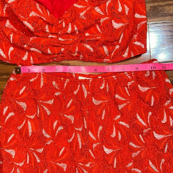 Nightcap Clothing Palm Lace Bandeau Top & High Waisted Short Red Orange Set S XS - Picture 13 of 16
